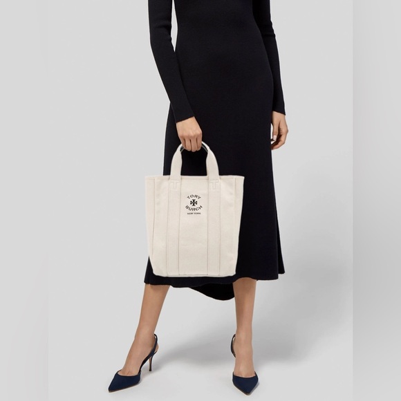 Tory Burch Canvas Logo Tote Bag – Cream/Beige – Like New - Picture 2 of 12